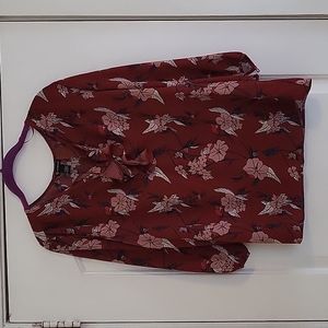 New Directions, Large, Brick Red, Floral Print Half Sleeve Blouse